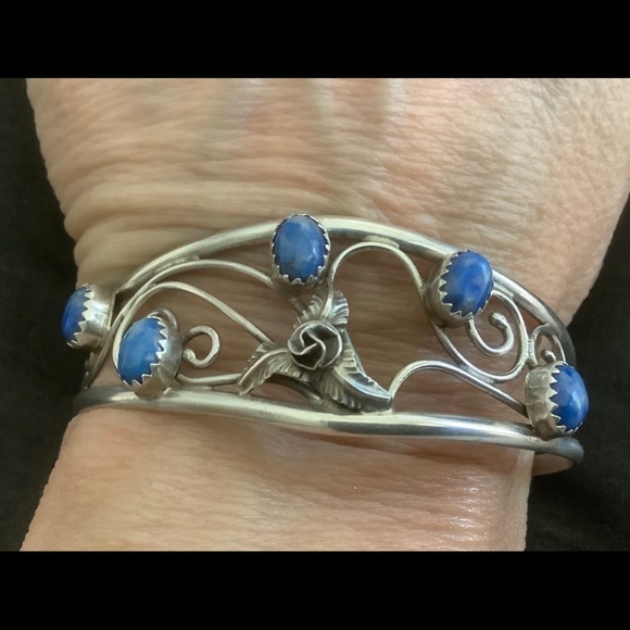 Navajo Max Calladitto Sterling Silver Lapis cuff bracelet - Picture 2 of 7